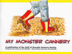 Muddy boots on illustrated cover of children's book My Monster Cannery