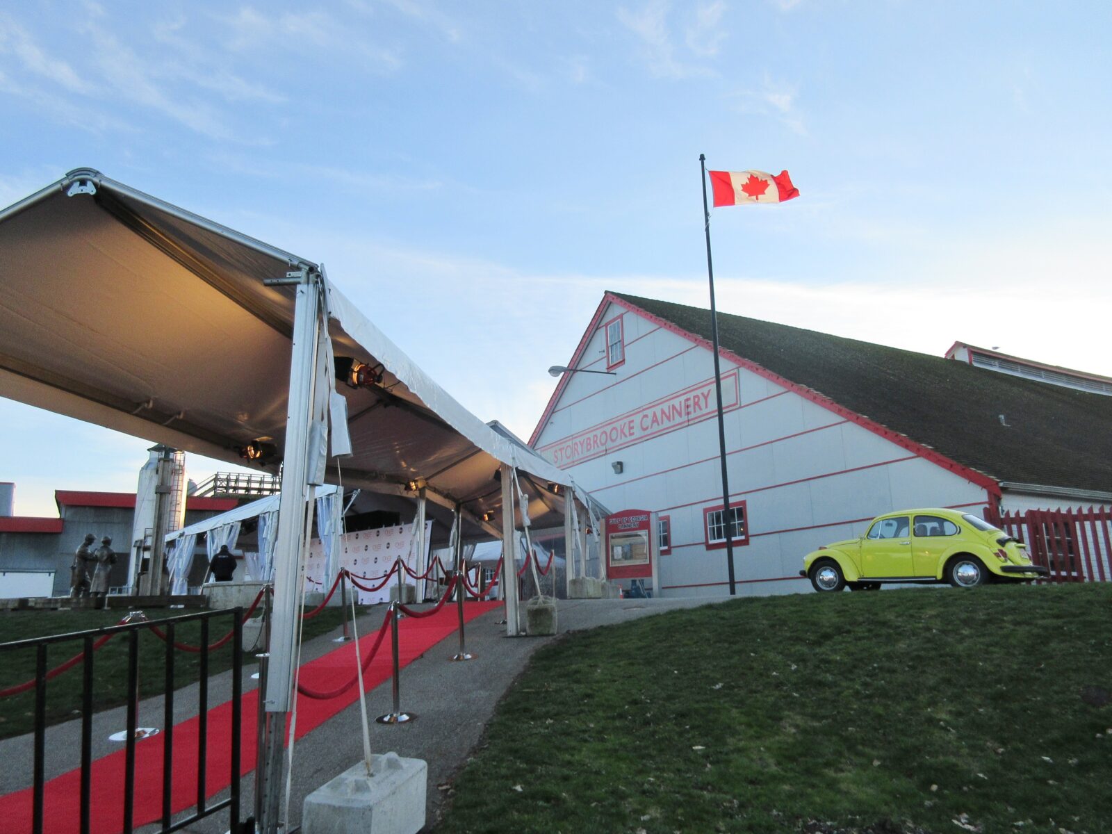 Red carpet set up in front of the cannery